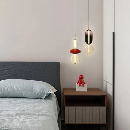 Farverig LED-pendellampe i glas