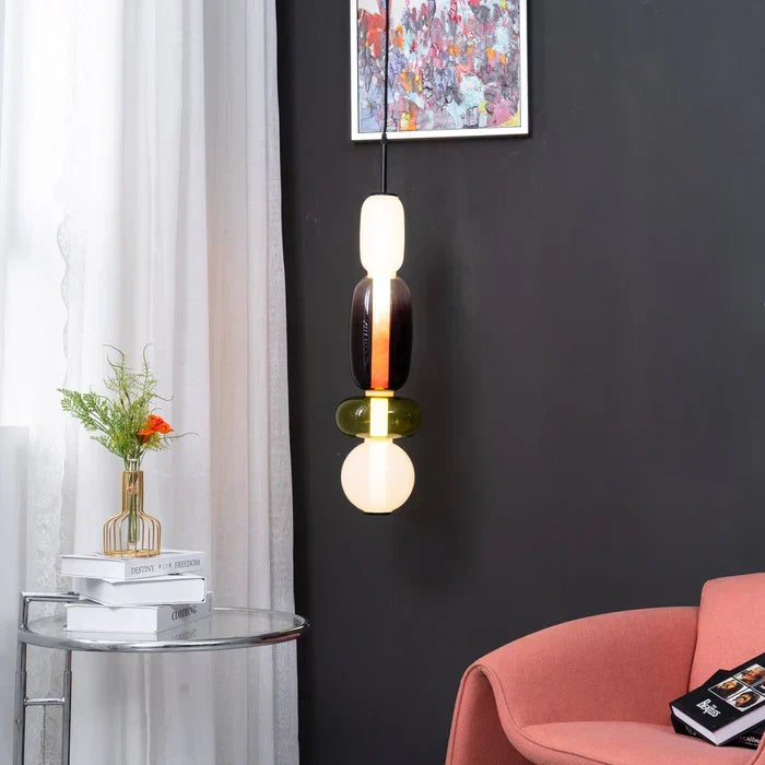 Farverig LED-pendellampe i glas