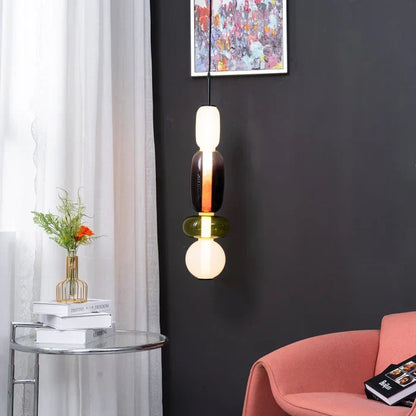 Farverig LED-pendellampe i glas