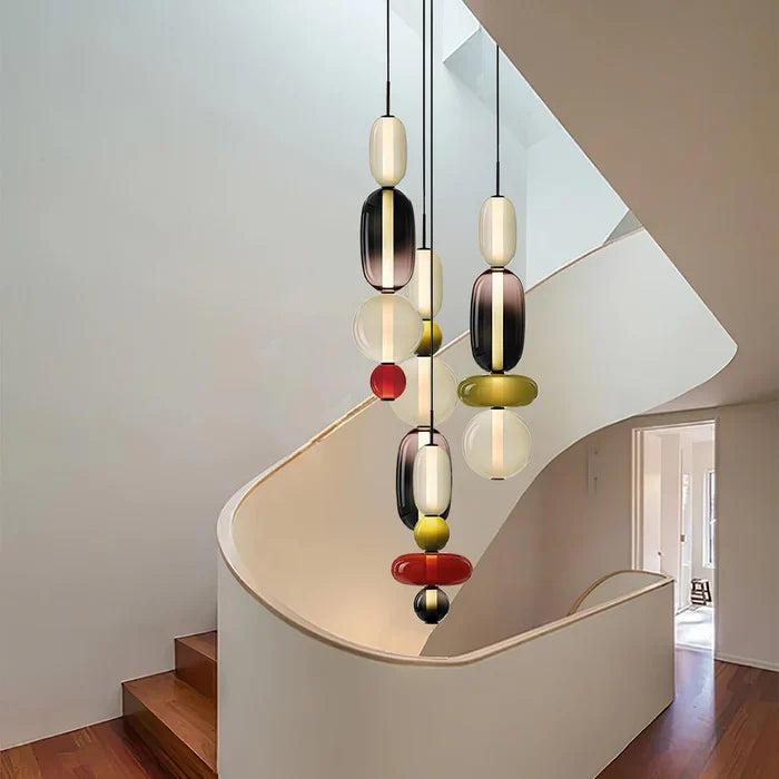 Farverig LED-pendellampe i glas