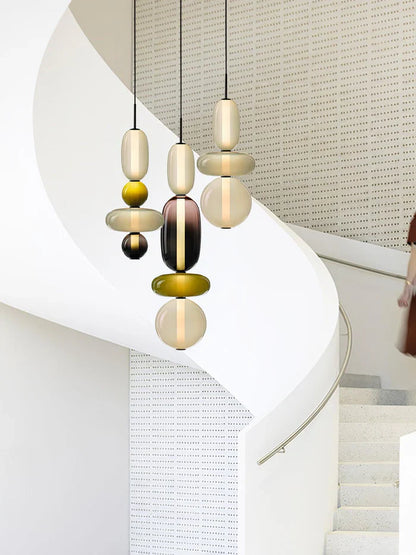 Farverig LED-pendellampe i glas