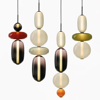 Farverig LED-pendellampe i glas