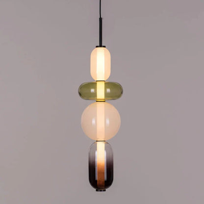 Farverig LED-pendellampe i glas