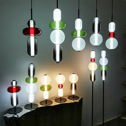Farverig LED-pendellampe i glas