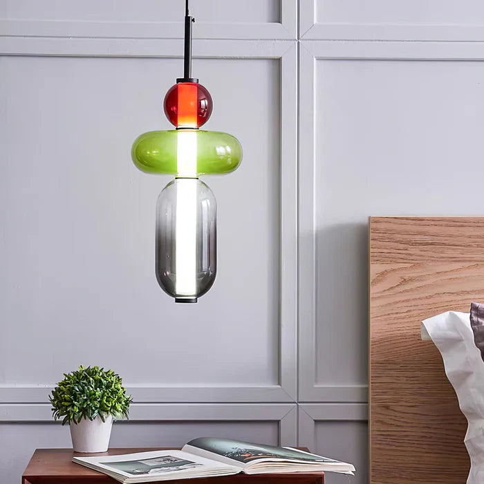 Farverig LED-pendellampe i glas