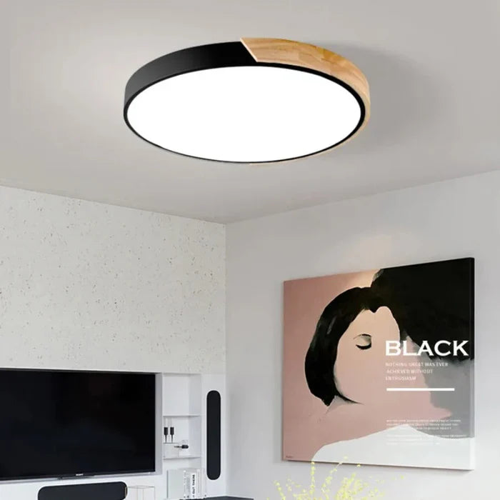 Moderne rund LED-loftlampe med trædetalje