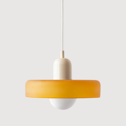 Bauhaus-pendellampe med farvet glasskærm