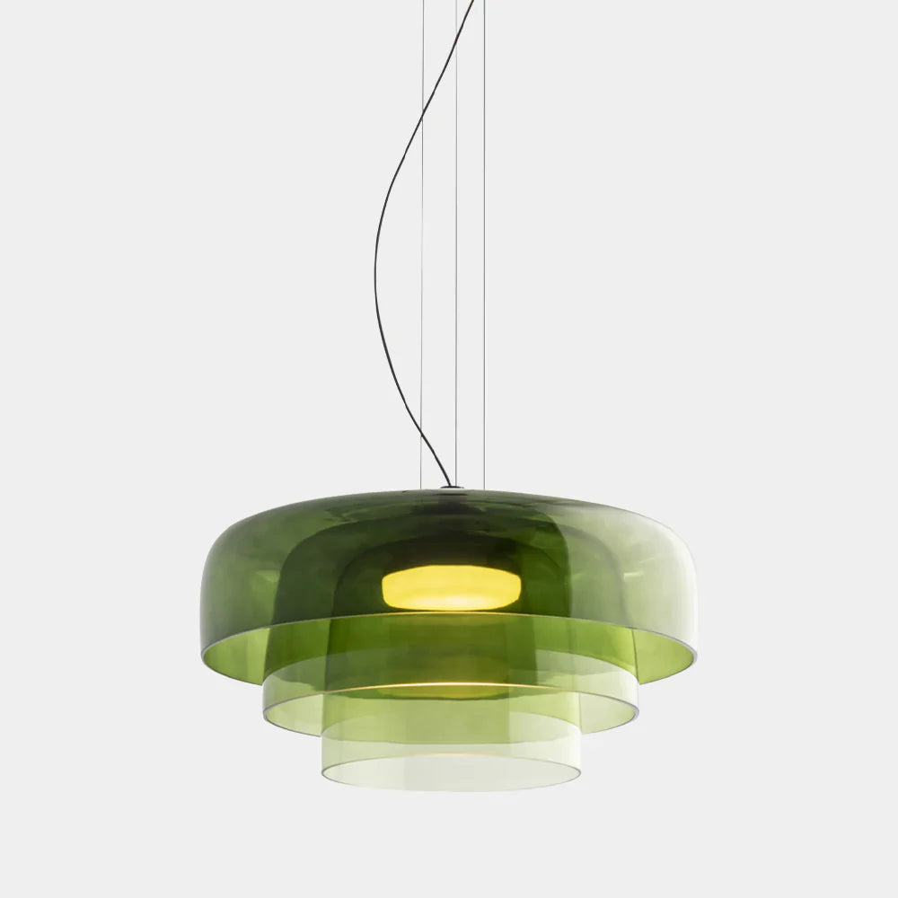 Moderne glaspendellampe med lagdelt skærm – retro-inspireret design