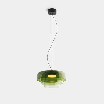 Moderne glaspendellampe med lagdelt skærm – retro-inspireret design