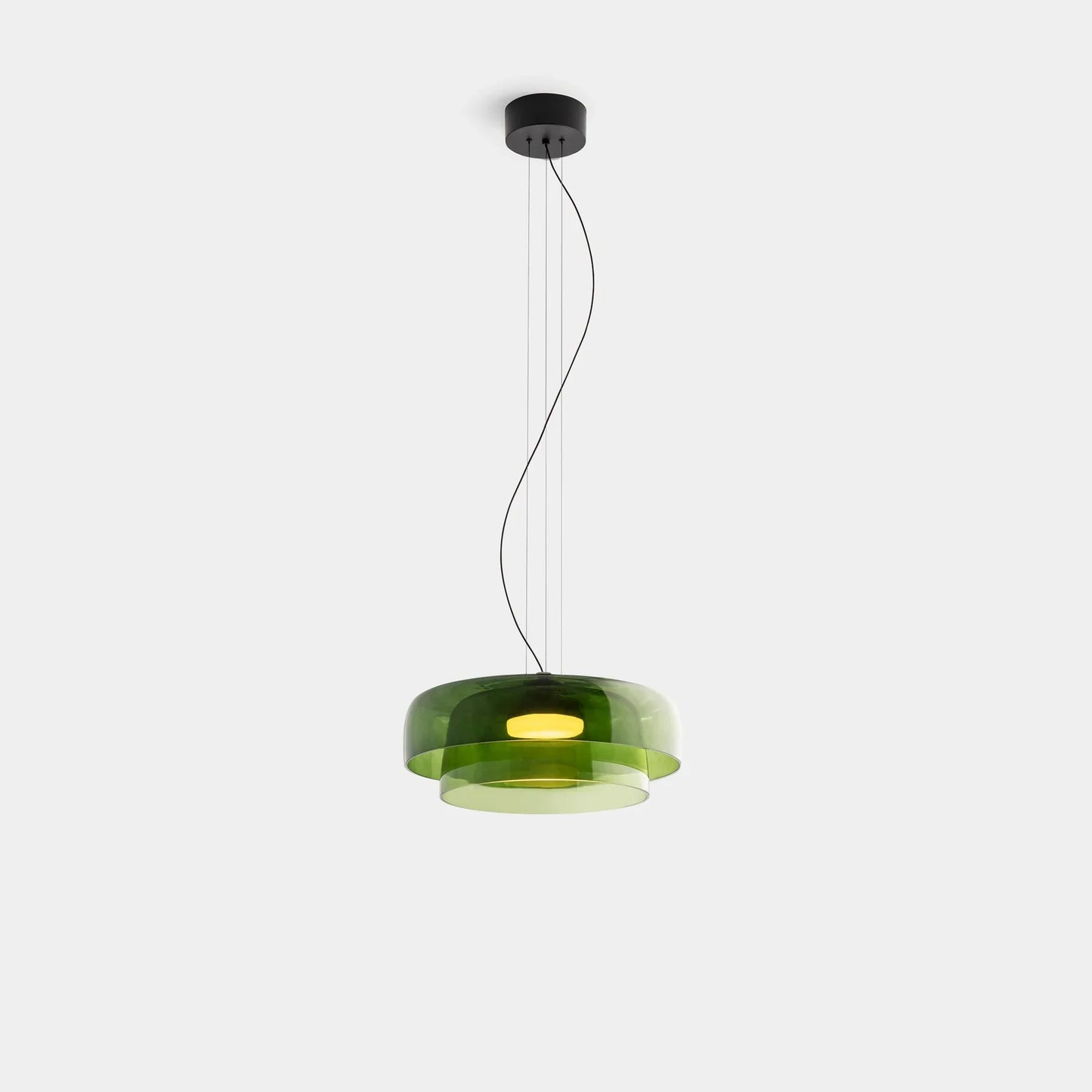 Moderne glaspendellampe med lagdelt skærm – retro-inspireret design