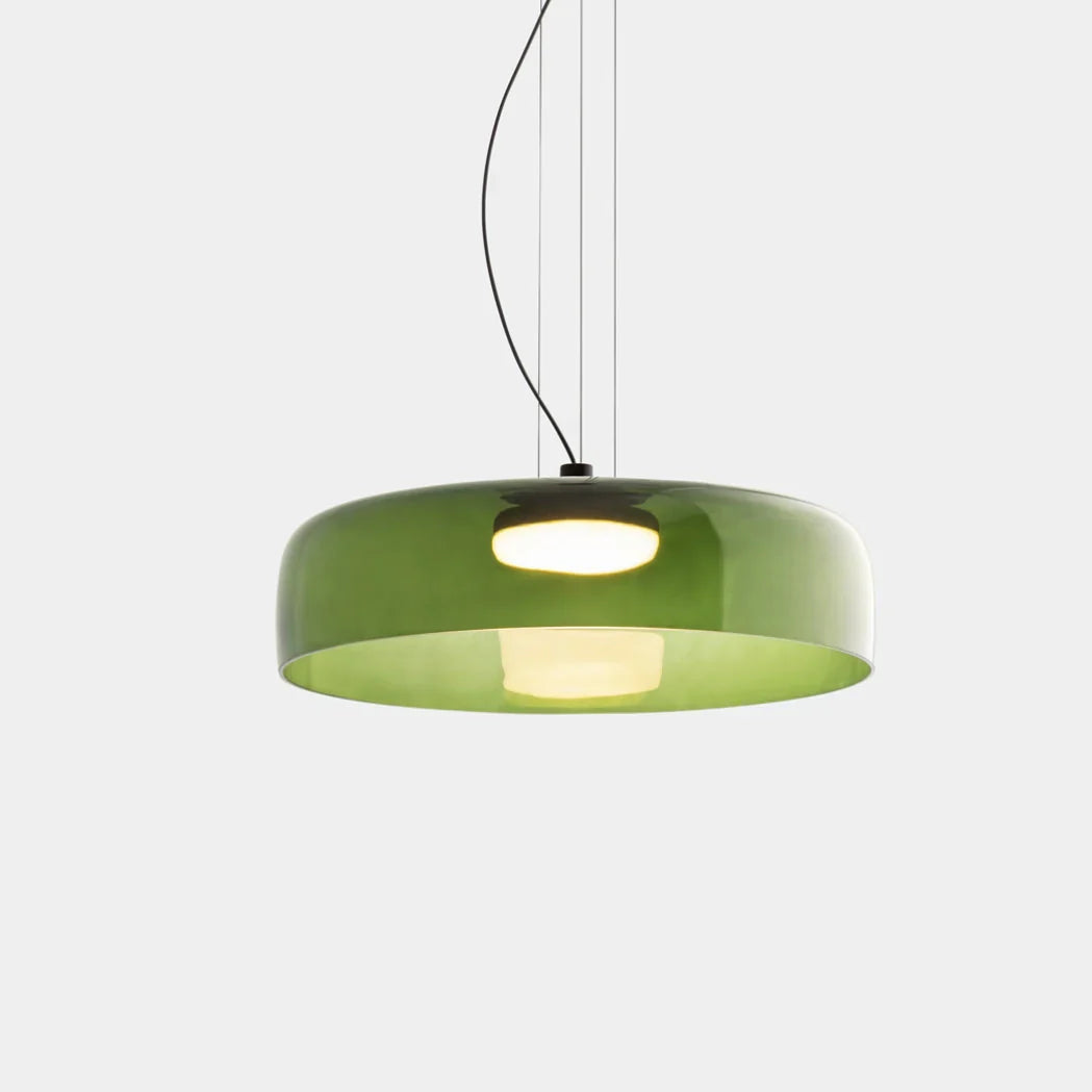 Moderne glaspendellampe med lagdelt skærm – retro-inspireret design