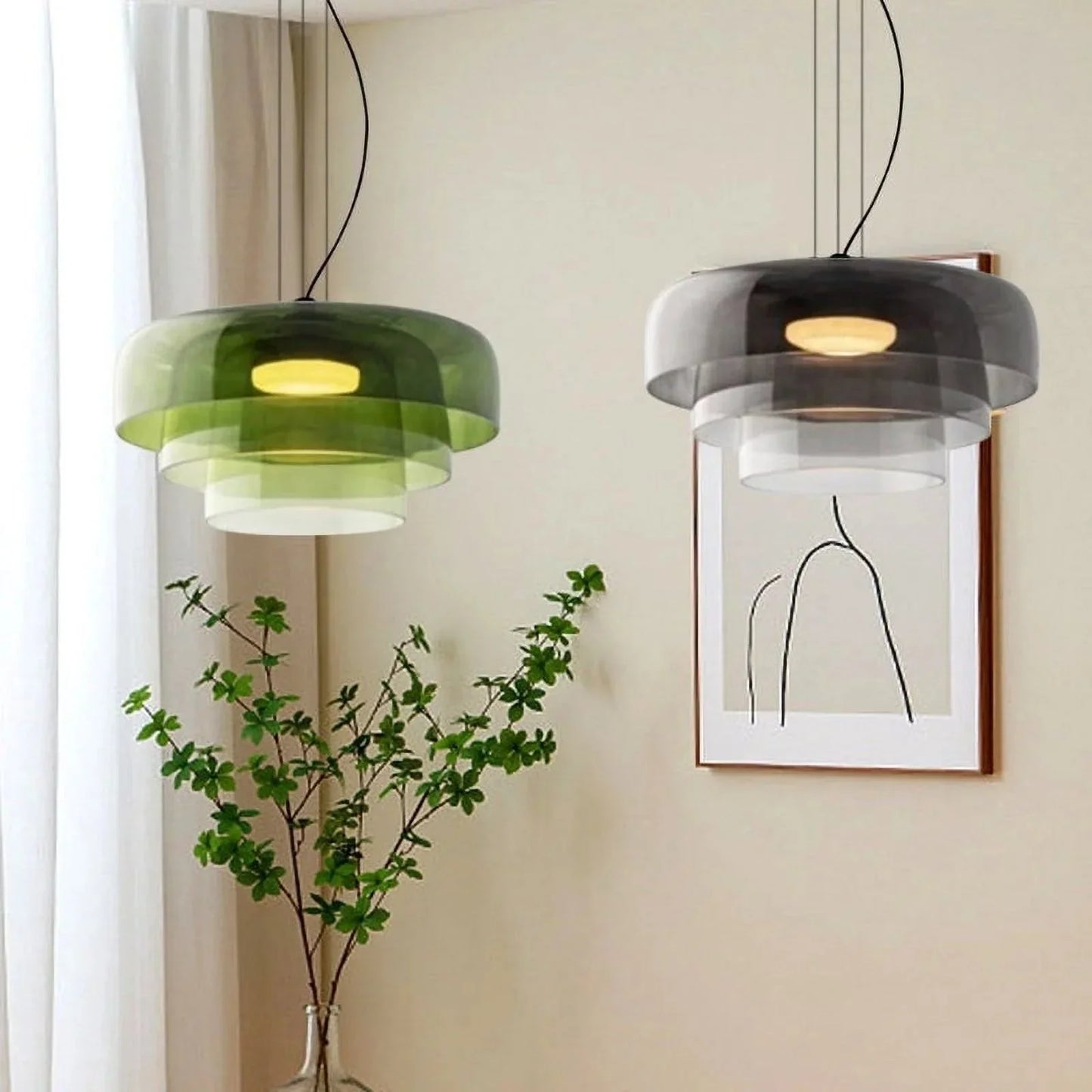Moderne glaspendellampe med lagdelt skærm – retro-inspireret design