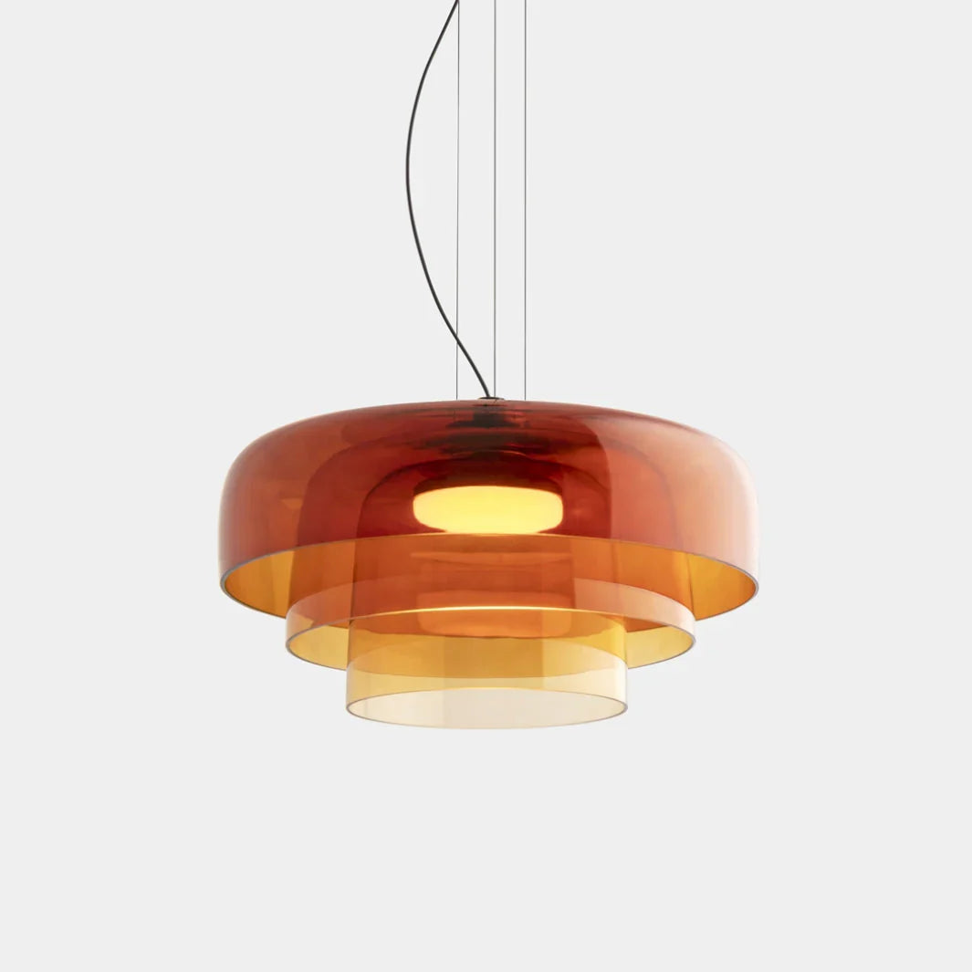 Moderne glaspendellampe med lagdelt skærm – retro-inspireret design