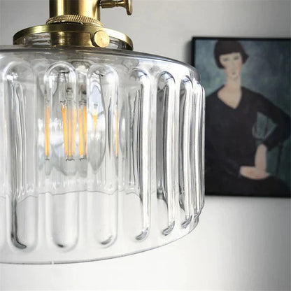Vintage-pendellampe i riflet glas med guldfinish