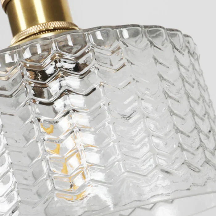 Vintage-pendellampe i riflet glas med guldfinish