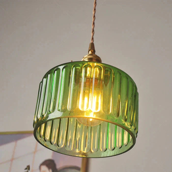 Vintage-pendellampe i riflet glas med guldfinish