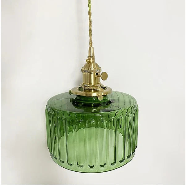 Vintage-pendellampe i riflet glas med guldfinish