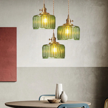 Vintage-pendellampe i riflet glas med guldfinish