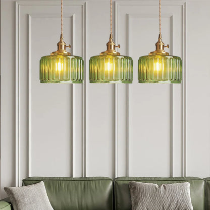 Vintage-pendellampe i riflet glas med guldfinish