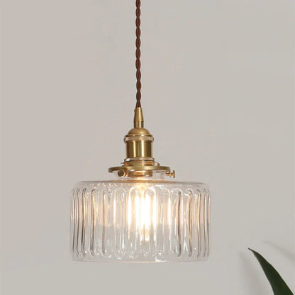 Vintage-pendellampe i riflet glas med guldfinish