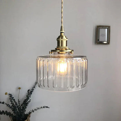 Vintage-pendellampe i riflet glas med guldfinish