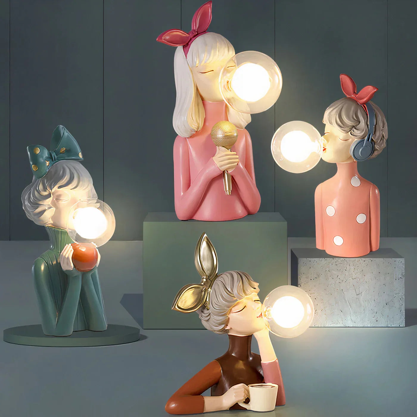 Dekorativ LED-bordlampe med pige og ballon