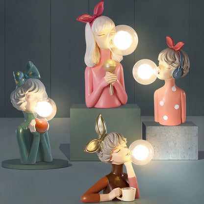 Dekorativ LED-bordlampe med pige og ballon