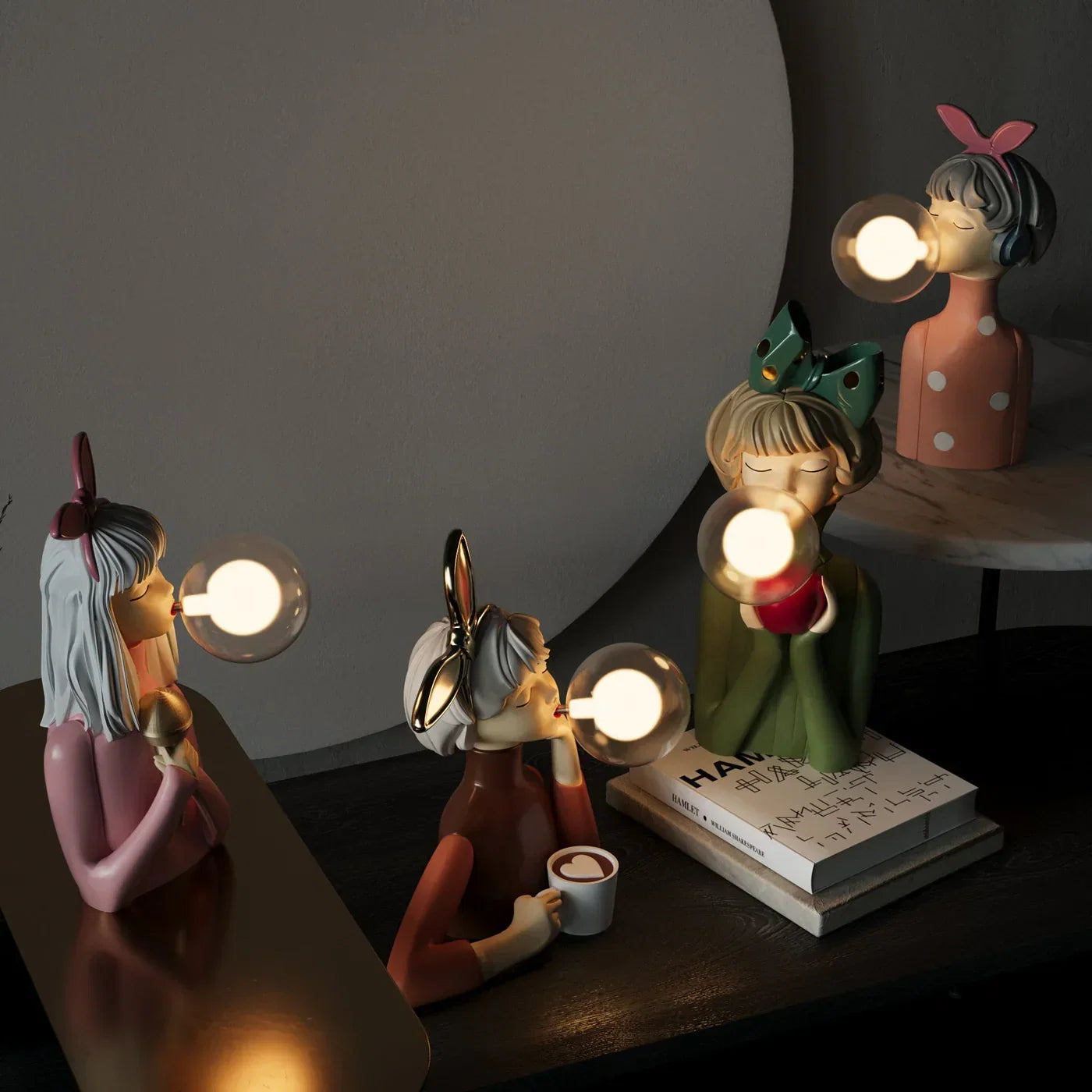 Dekorativ LED-bordlampe med pige og ballon