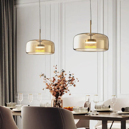 Moderne LED-pendellampe i glas med guldfinish