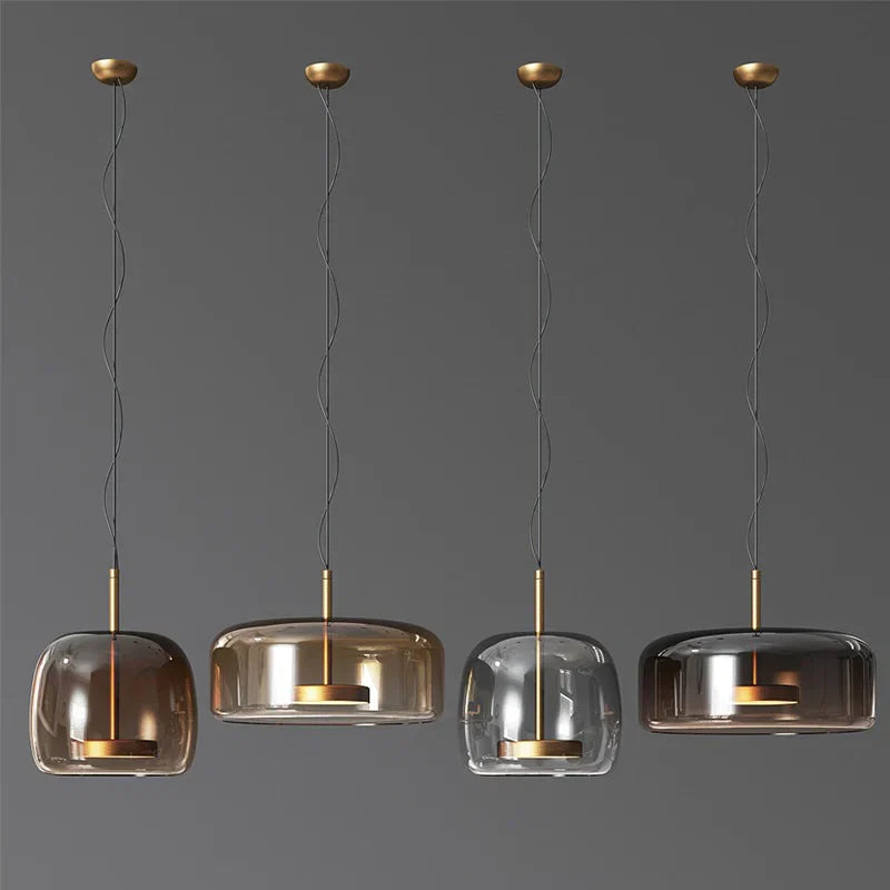 Moderne LED-pendellampe i glas med guldfinish