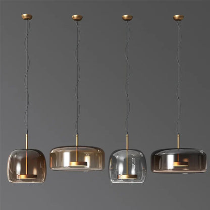 Moderne LED-pendellampe i glas med guldfinish