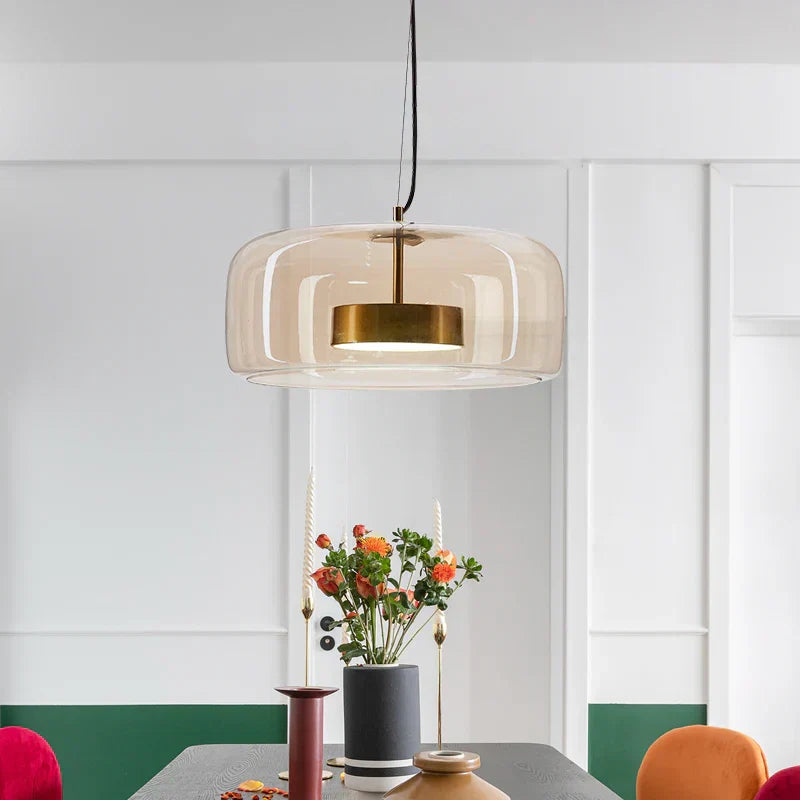 Moderne LED-pendellampe i glas med guldfinish