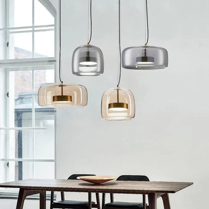 Moderne LED-pendellampe i glas med guldfinish