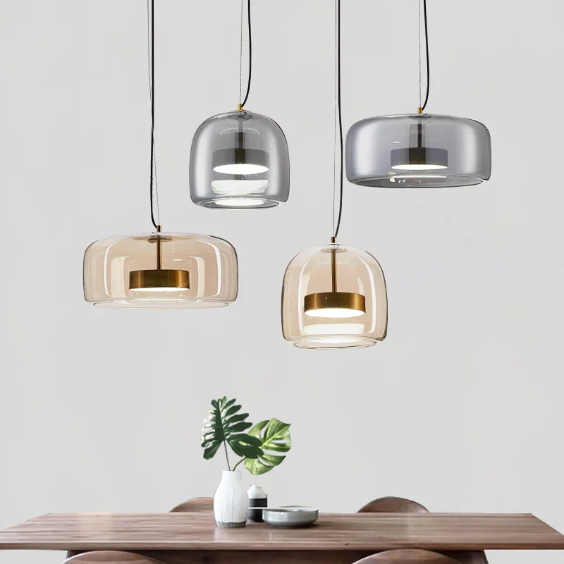 Moderne LED-pendellampe i glas med guldfinish