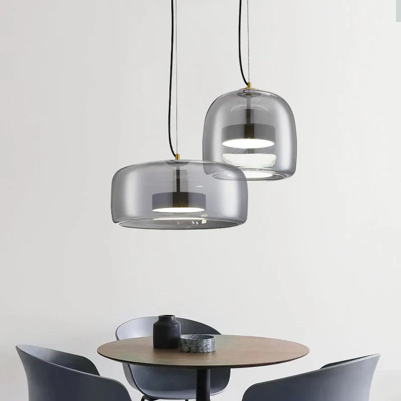 Moderne LED-pendellampe i glas med guldfinish