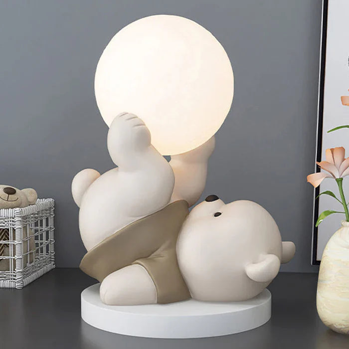 Dekorativ LED-nattlampe med bjørn og lyskugle – sødt bordlampe til børneværelset