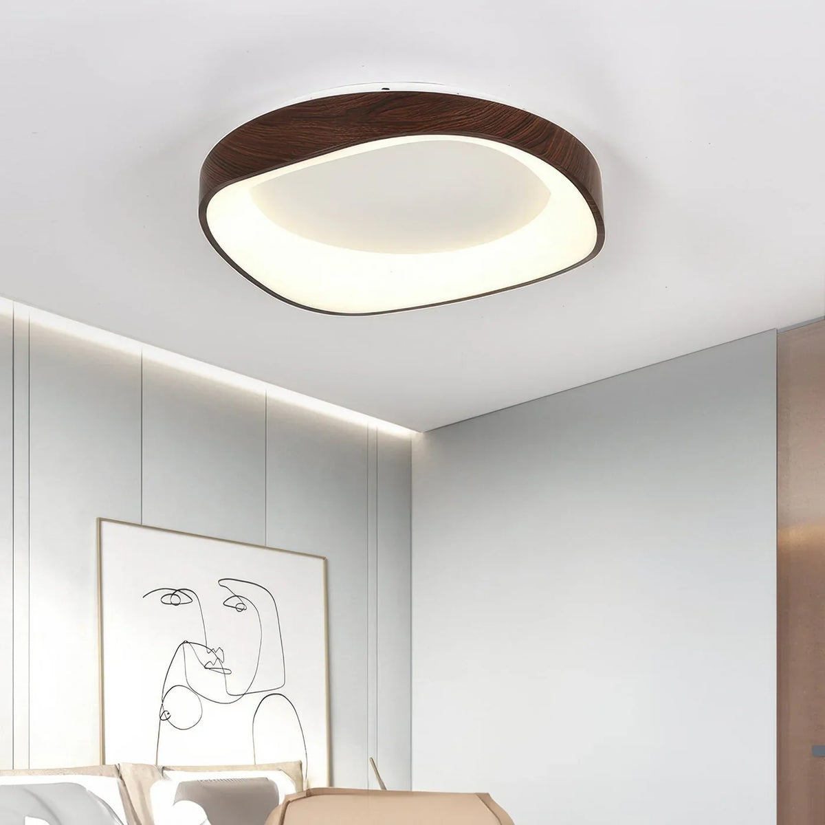 Skandinavisk LED-loftlampe – Moderne påbygningslampe med træeffekt