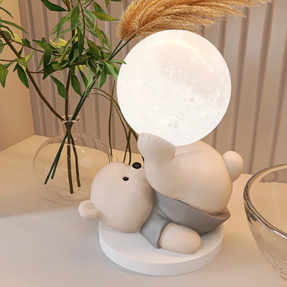 Dekorativ LED-nattlampe med bjørn og lyskugle – sødt bordlampe til børneværelset