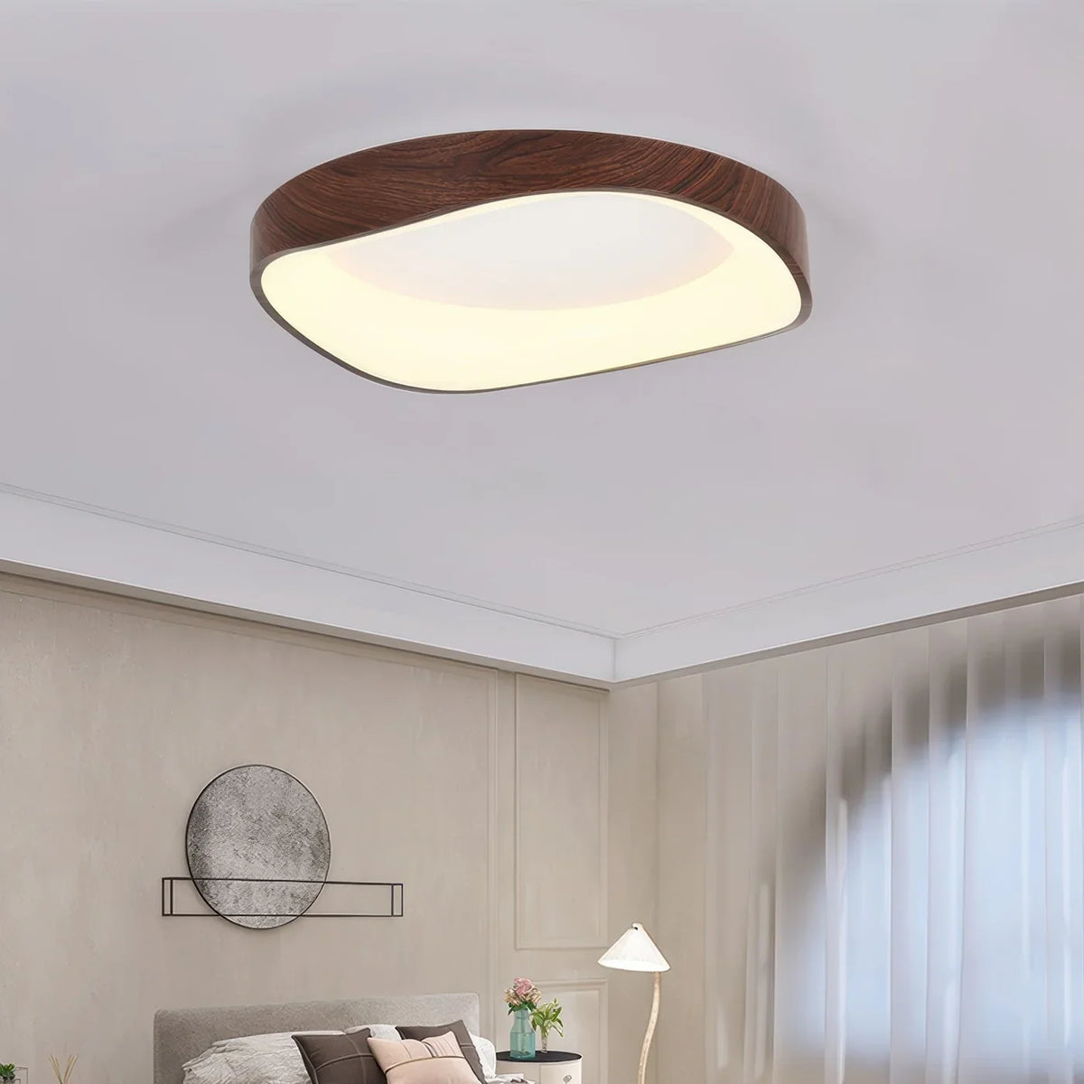 Skandinavisk LED-loftlampe – Moderne påbygningslampe med træeffekt