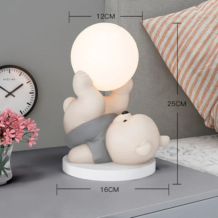 Dekorativ LED-nattlampe med bjørn og lyskugle – sødt bordlampe til børneværelset