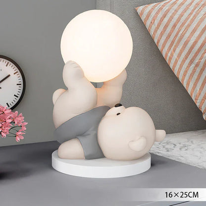 Dekorativ LED-nattlampe med bjørn og lyskugle – sødt bordlampe til børneværelset