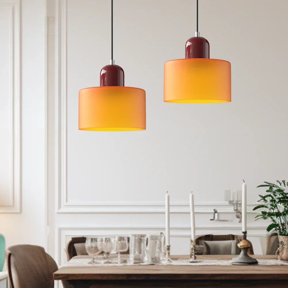 Bauhaus-pendellampe i farvet glas