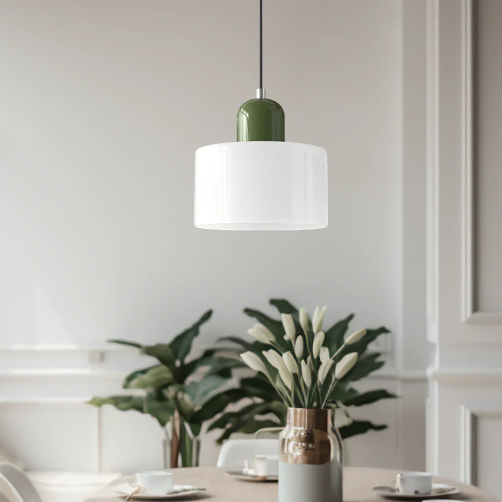 Bauhaus-pendellampe i farvet glas