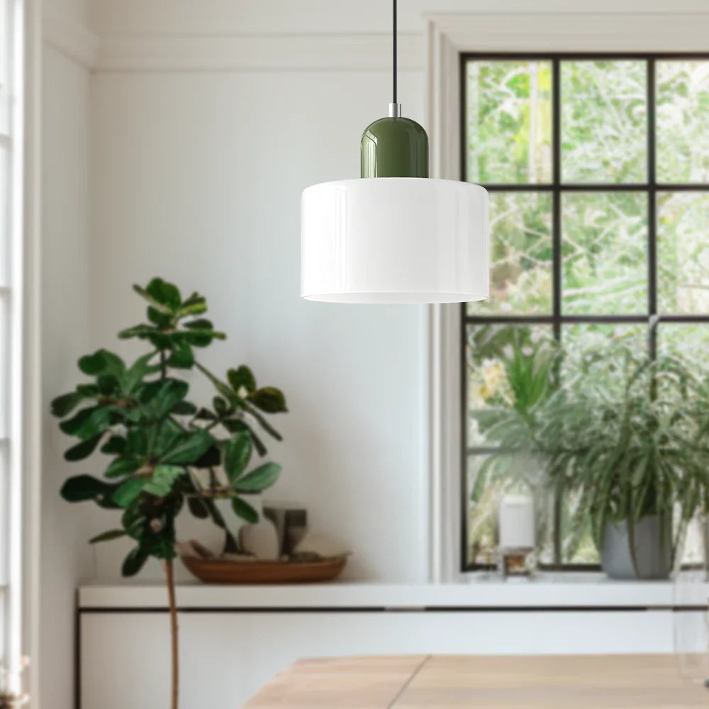 Bauhaus-pendellampe i farvet glas