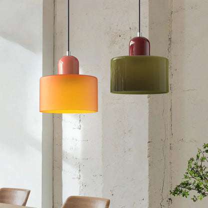 Bauhaus-pendellampe i farvet glas