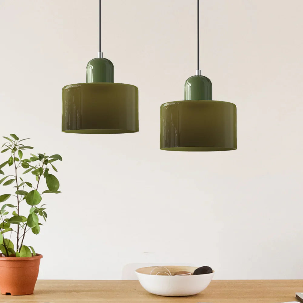 Bauhaus-pendellampe i farvet glas