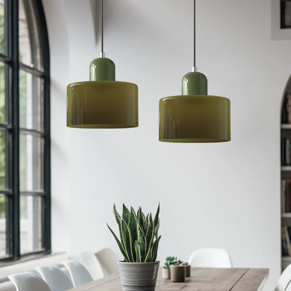 Moderne pendellampe i farvet glas – Bauhaus-stil