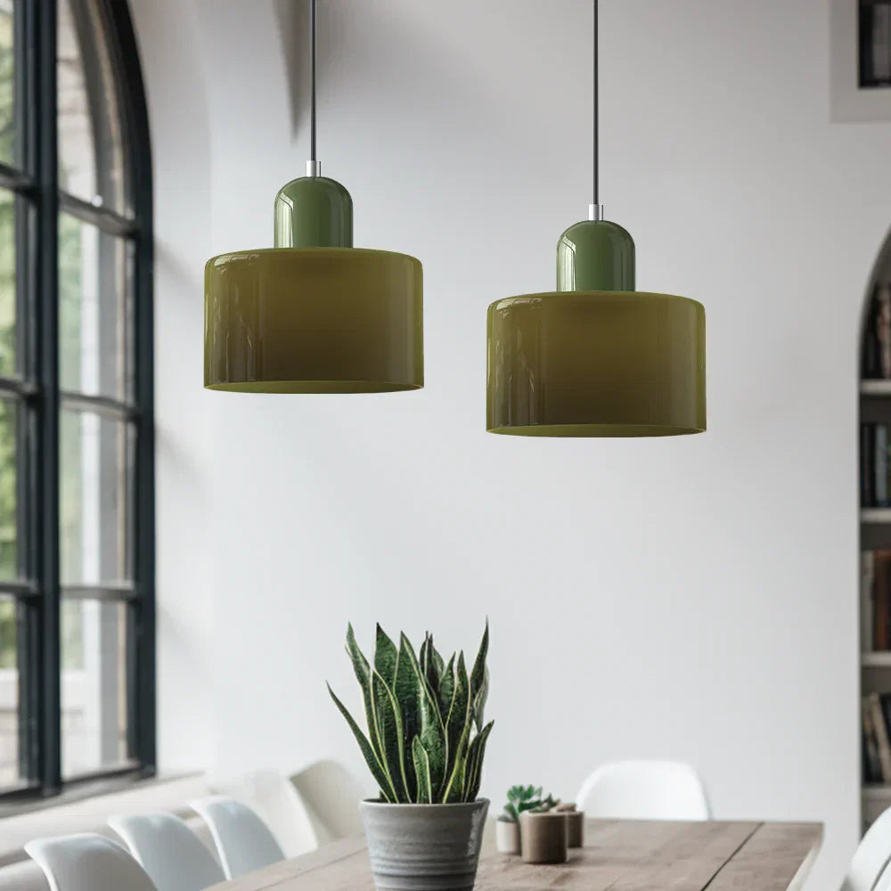 Bauhaus-pendellampe i farvet glas