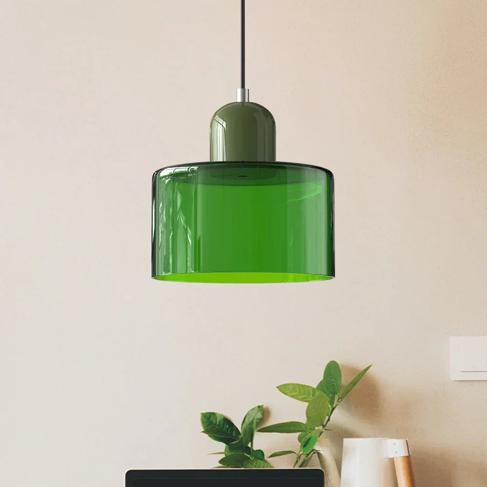 Bauhaus-pendellampe i farvet glas