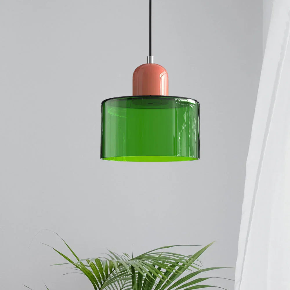 Bauhaus-pendellampe i farvet glas